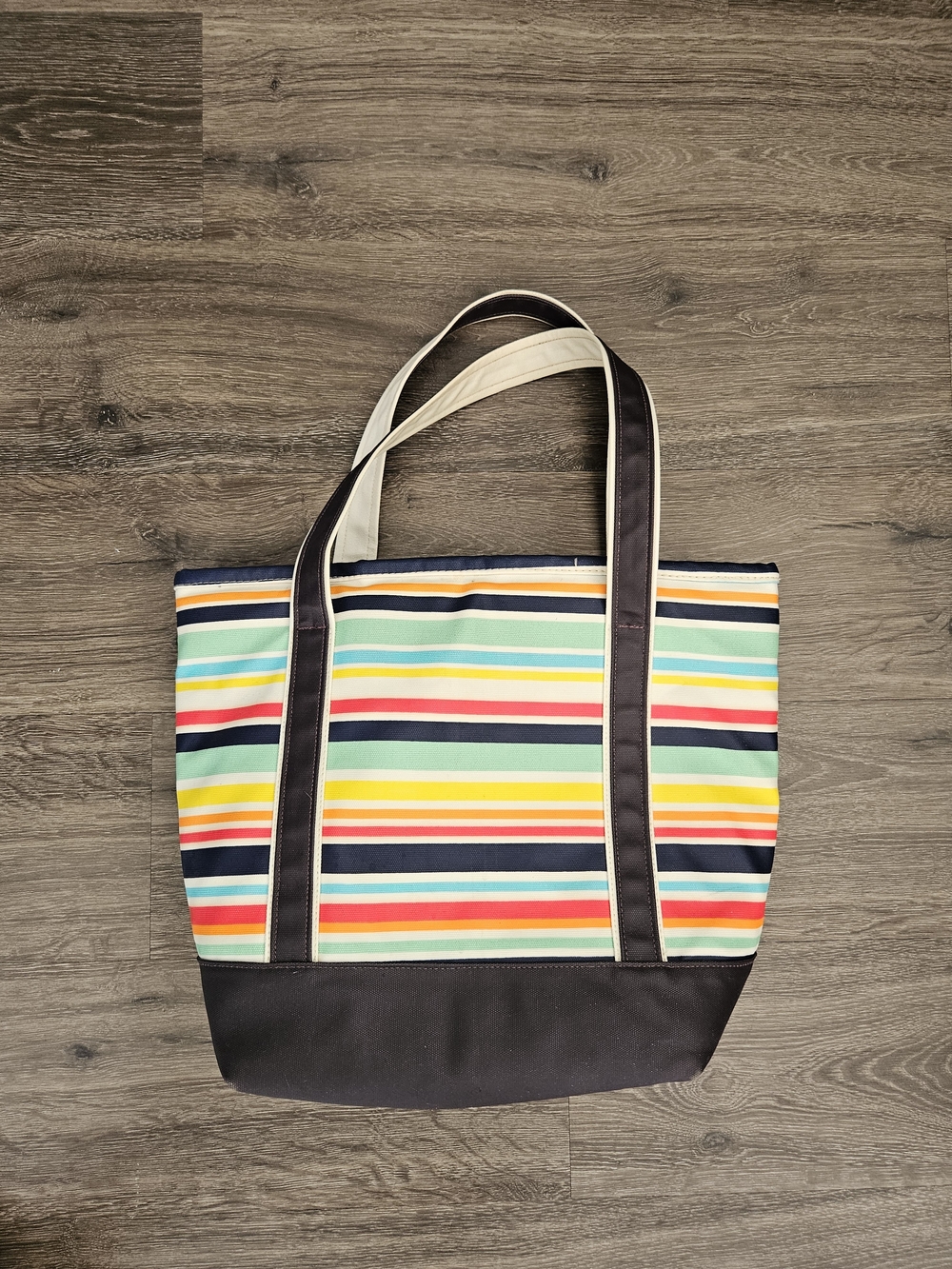 Lands' End Multicolor Striped Canvas Tote with Navy Trim